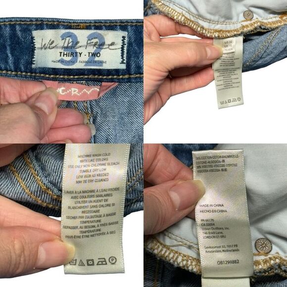 We The Free CRVY Destructed Straight-Leg Jeans Wide Leg Baggy Size 32 Blue Denim - Picture 16 of 16